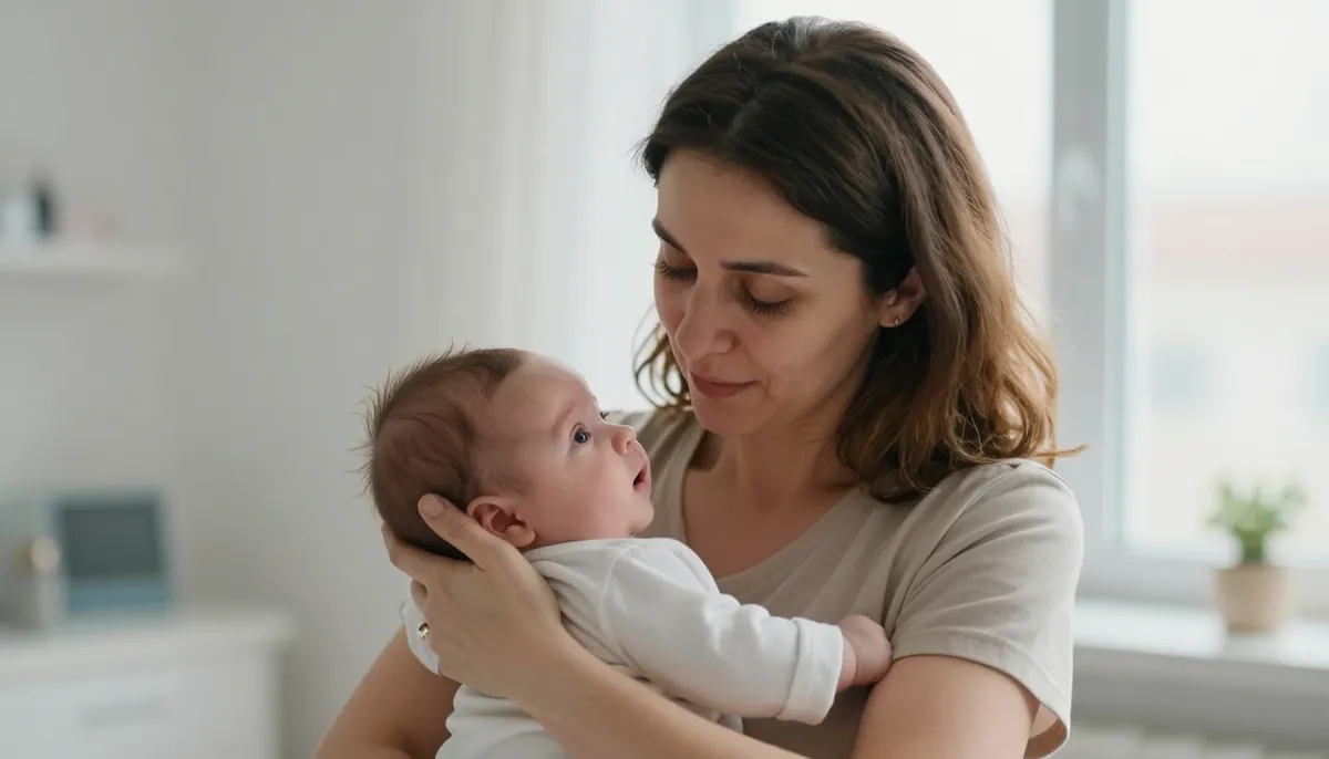 Anne ve 2 aylık bebeğin aşı randevusundan önceki sakin anı