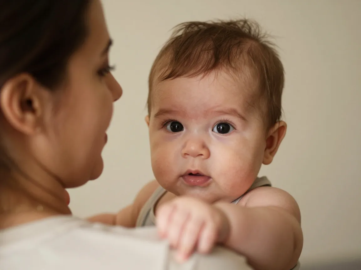 Altı aylık bebek annesinin omzunda: yabancı anksiyetesinin başlangıcı.