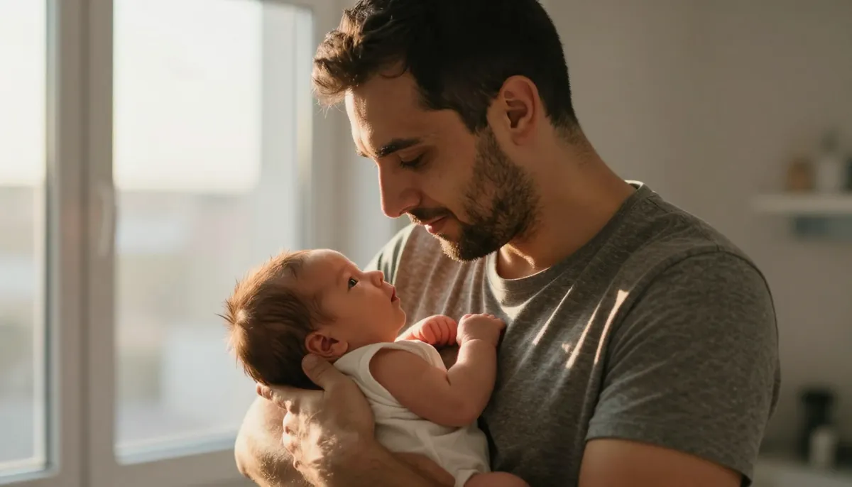 Yeni baba bebeğini ilk kez kucağında tutuyor, işte o dönüştürücü an.