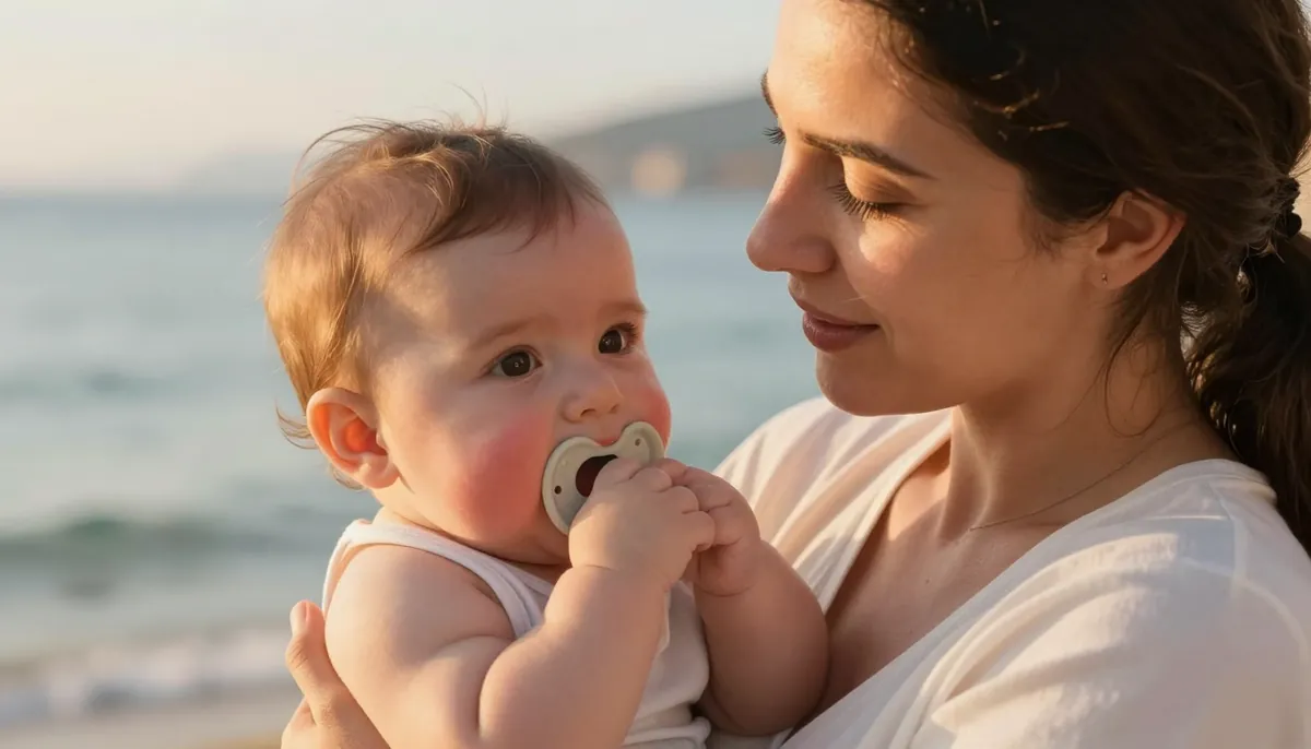 Diş çıkarma döneminde anne ve bebeğin samimi anı, doğal ışıkta.