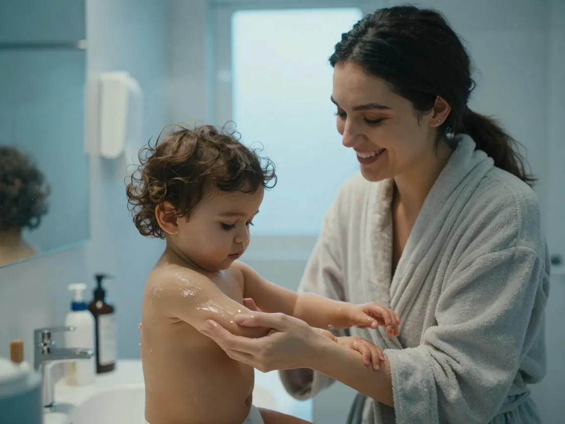 Gece rutininin sakinleştirici adımı: banyo sonrası masaj ve uyku hazırlığı.
