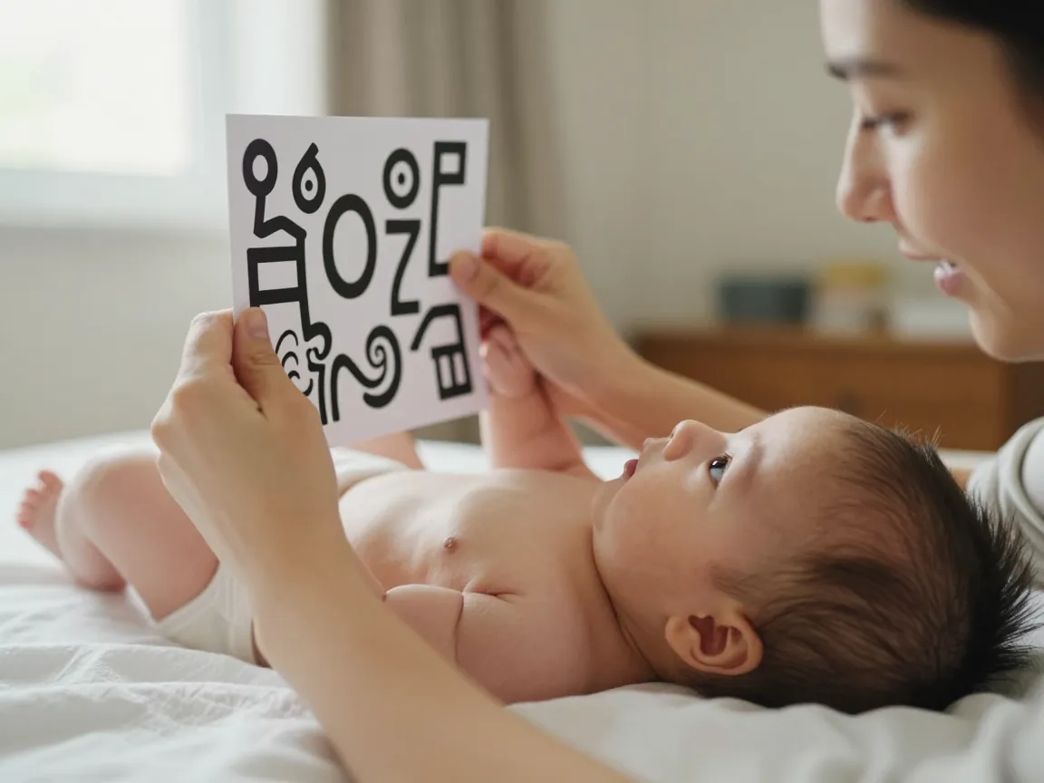 Görme gelişimi: yüksek kontrastlı desenleri keşfeden bebek.