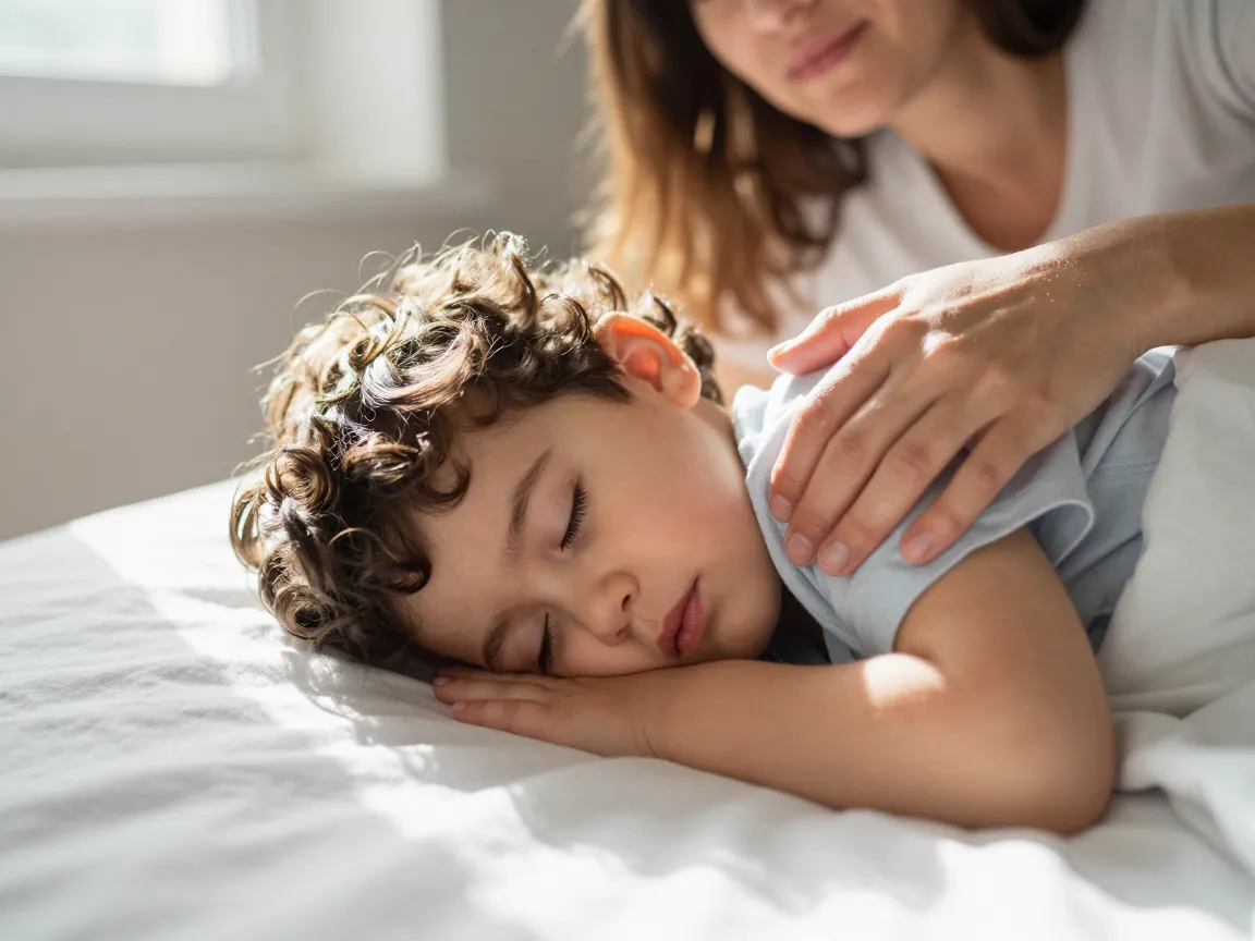 Nöbet sonrası çocuğu yan yatıran annenin sakin ve güvenli hareketi