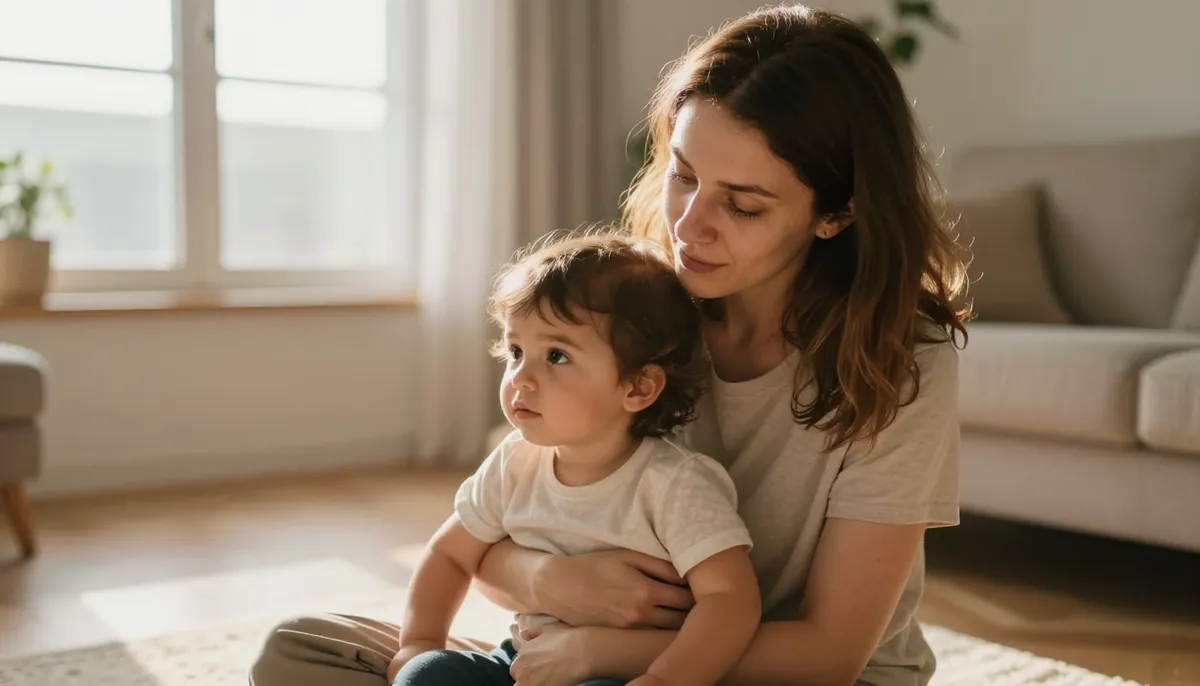 Dil gelişiminde endişeli ama umutlu bir anne-bebek anı