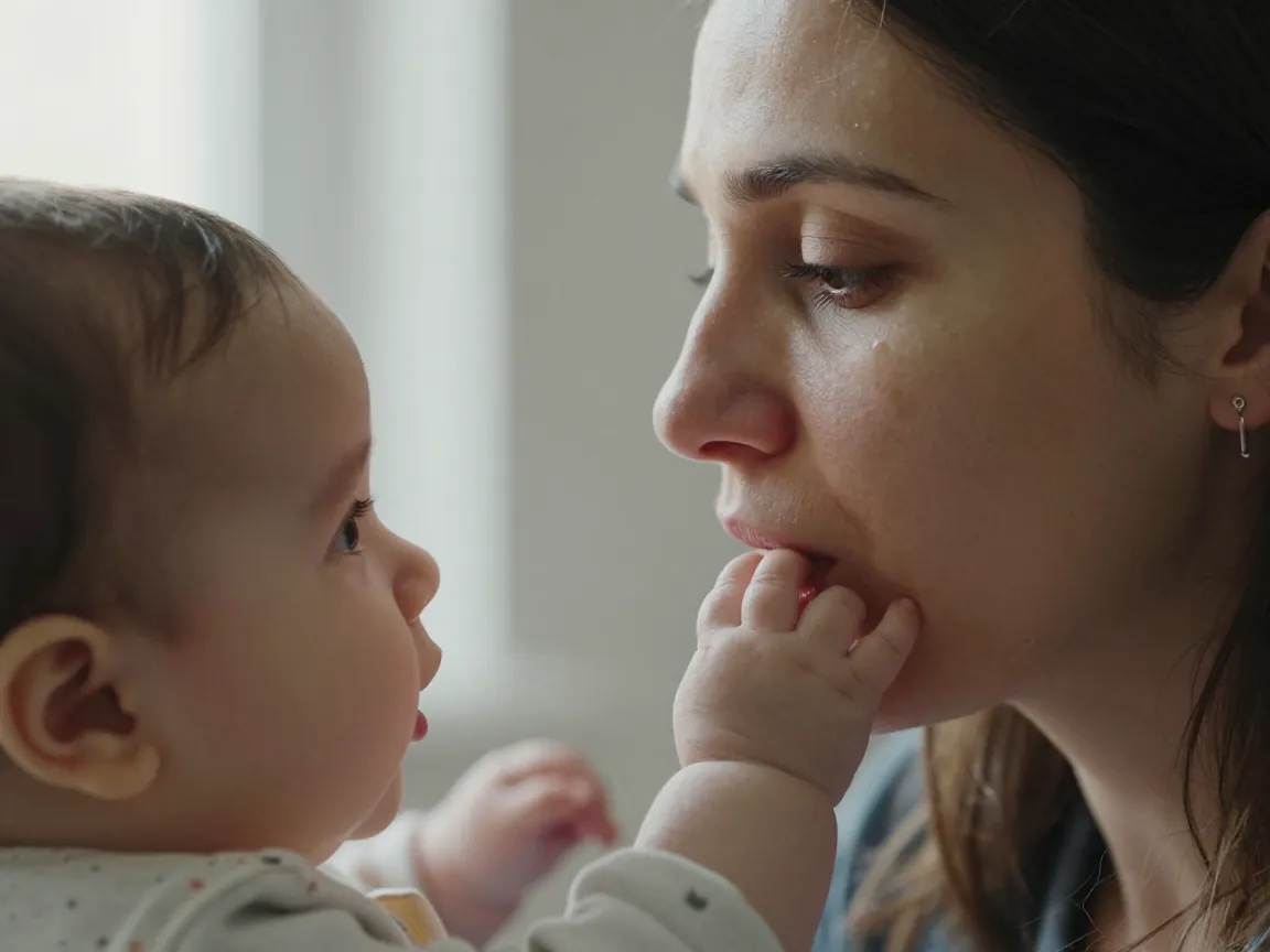 Bebeğini besirken dikkatli gözlemci bir annenin duyarlı anı.