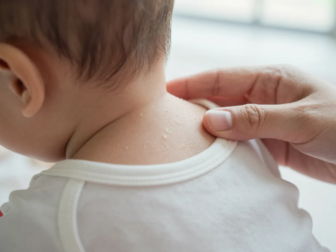 Bebek boynundan terlemesi kontrolü, anne'nin şefkatli eli