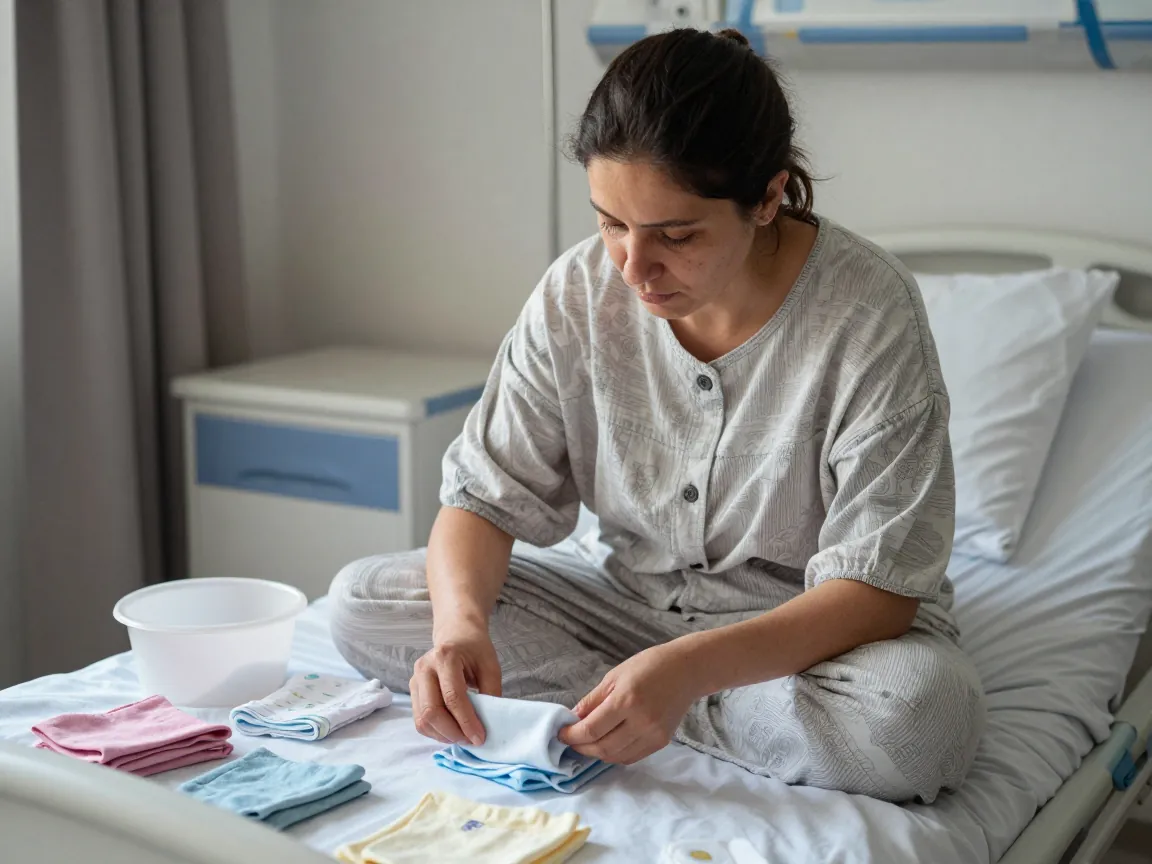 Lohusalık döneminde pratik hazırlığı yapan anne, bebek eşyalarını düzenli bir şekilde organize ediyor.