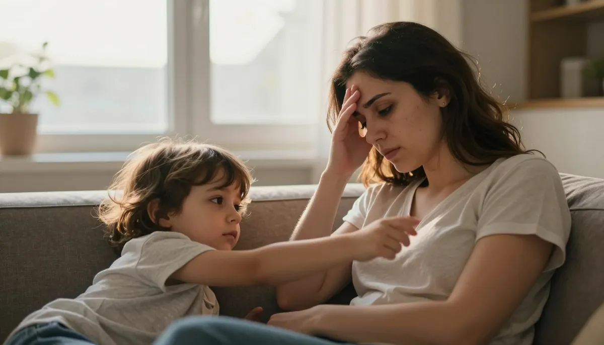 Sabah ışığında yorgun bir anne, çocuğunun seslenişine karşı uzak ve tükenmiş görünüyor.
