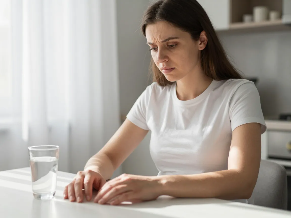 Erken hamilelik döneminde normal şişme belirtileri. Sakin, eğitici an.