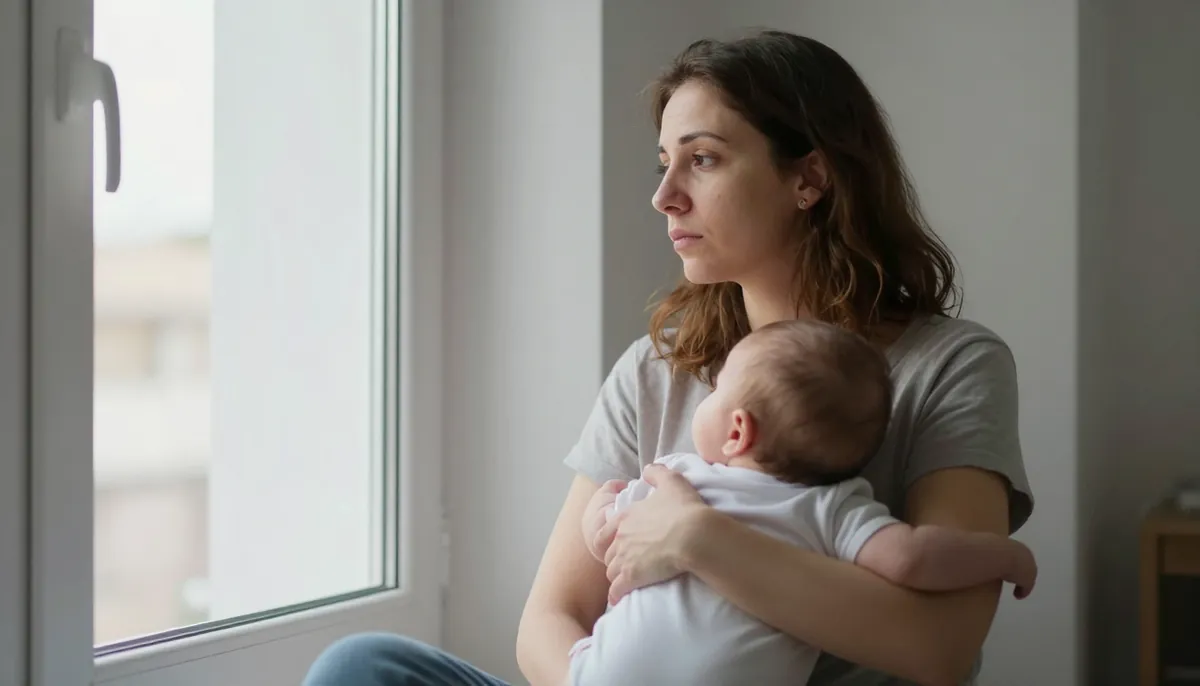 Yeni annenin sessiz anı: pencereden süzülen ışık, bebeğiyle yalnızlık.